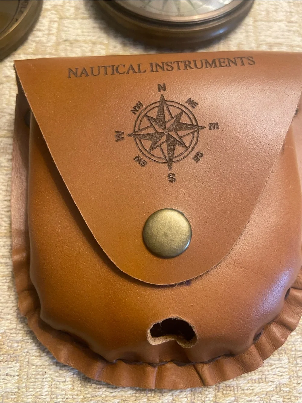 Nautical Instruments Men's Brass Compass and Leather Pouch - Santa